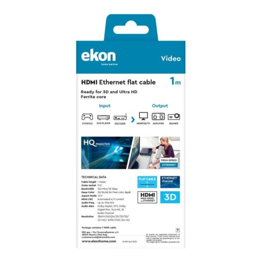 Cable HDMI Ekon ECVHDMI10FLAT 1 m HDMI 2.0 18 Gbit/s