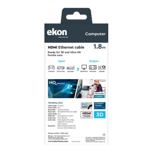 HDMI-Kabel Ekon ECITHDMI18METG 1,8 m Goldkontakt 3D