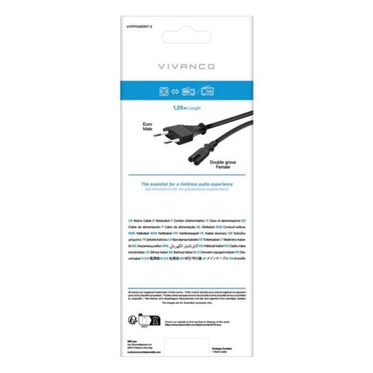 Cable de alimentación Vivanco VVITPOWERIT12 1,25 m CEE7/16 a IEC C7