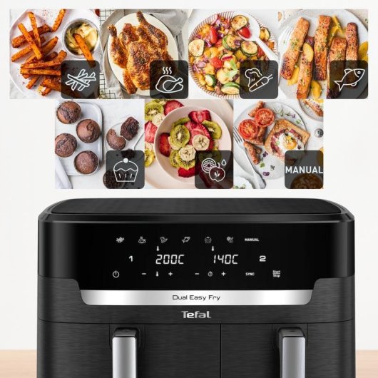 Airfryer Tefal Easy Fry Dual XXL EY9428E0 Dubbele Mand 11L 2700W Touchpaneel