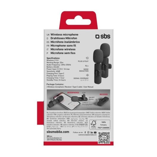 Microfone SBS TEKIT2MICTYCBTK Bluetooth duplo com recetor USB-C