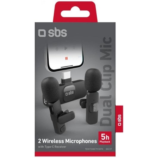 Microfone SBS TEKIT2MICTYCBTK Bluetooth duplo com recetor USB-C