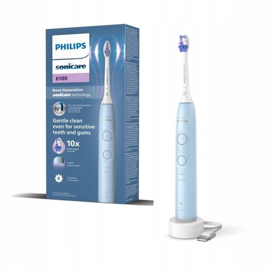 Cepillo de Dientes Sónico Philips Sonicare 6100 HX7406/01 Sensitive 1 Cabezal Sensor de presión Temporizador