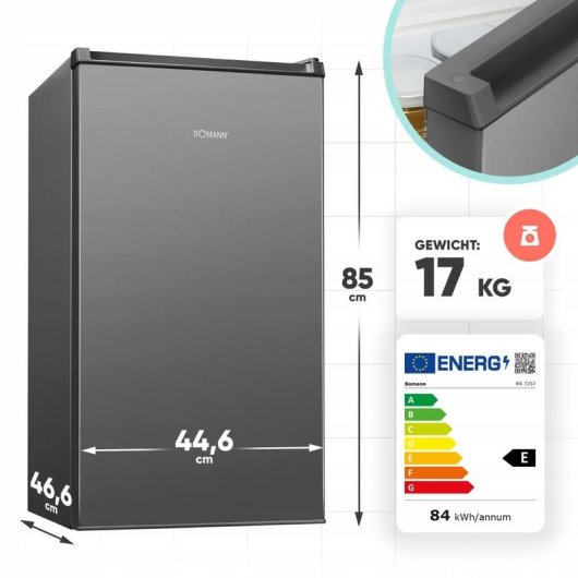 Kühlschrank Einflügler Bomann KS 7257 Defrost 85cm 83L E Graphit