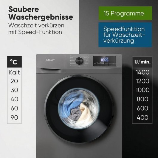 Lavatrice Bomann WA 7175.1 7Kg 1400rpm Classe A Titanio Motore Inverter