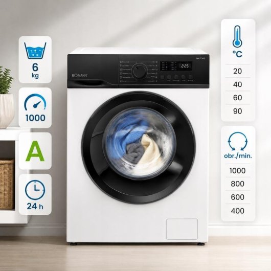 Máquina de Lavar Roupa Bomann WA 7162 6 Kg 1000rpm Classe A Branco Inverter