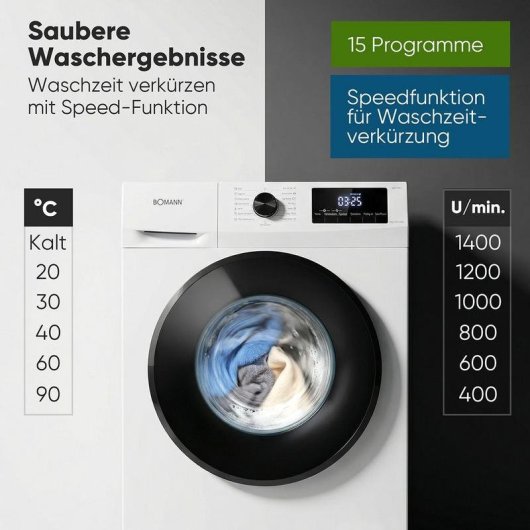 Máquina de Lavar Roupa Bomann WA 7175.1 7 Kg 1400rpm Classe A Branco LED