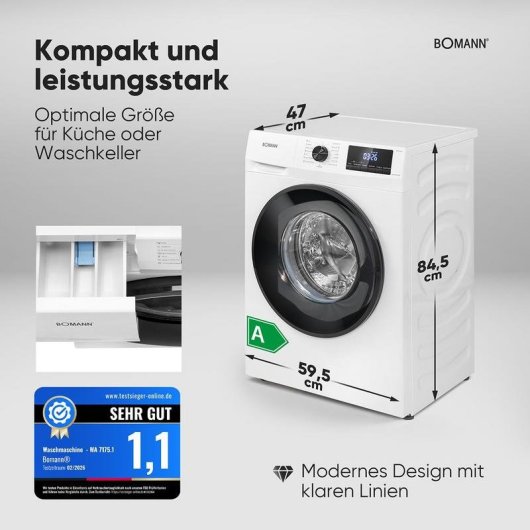 Máquina de Lavar Roupa Bomann WA 7175.1 7 Kg 1400rpm Classe A Branco LED