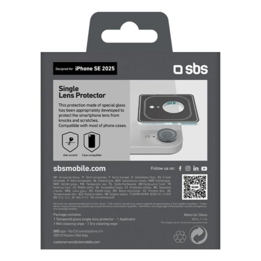 Protector de cámara SBS para iPhone SE 2025 Silicona y vidrio templado 9H