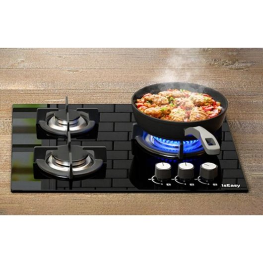 Placa de cocina de gas IsEasy MGBG-603 vidrio templado 3 quemadores