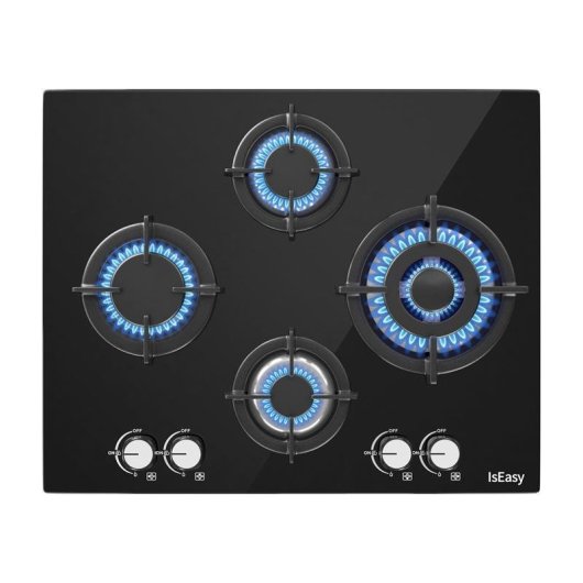 Placa de cocina a gas IsEasy MGBG-654A 4 quemadores vidrio templado