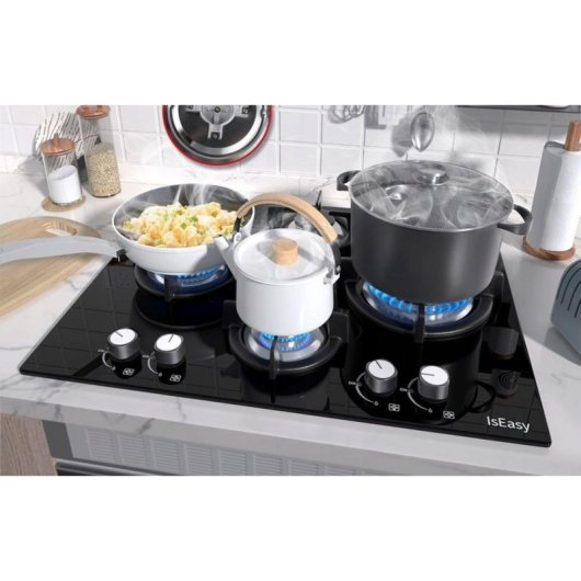 Placa de cocina a gas IsEasy MGBG-654A 4 quemadores vidrio templado