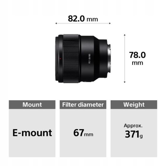 Objectif Sony SEL85F18 85 mm f/1.8 Stabilisé Monture E Pare-soleil Noir