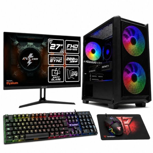 PcCom Lite AMD Ryzen 5 5500 / 16GB / 500GB SSD / RTX 5060 / W11 Home + Pack Gaming + Monitor 27" FHD