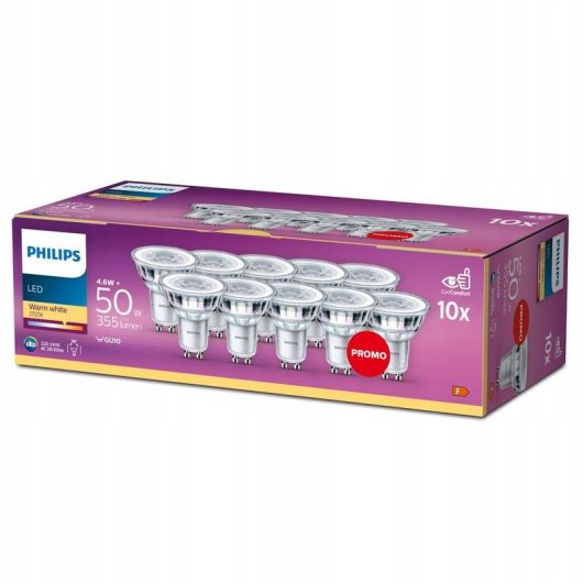 Lampe LED Philips PAR16 GU10 4,6 W 355 lm 2700 K 10 pièces