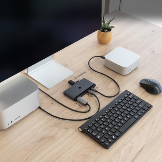 Conmutador KVM Nanocable 2x USB-C 8K HDMI DisplayPort PD Audio