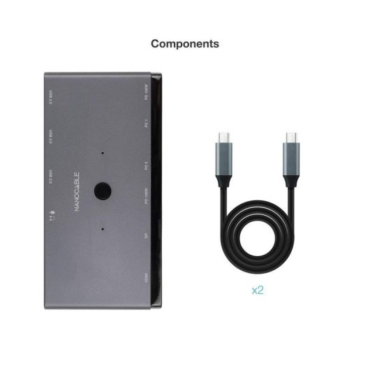 Conmutador KVM Nanocable 2x USB-C 8K HDMI DisplayPort PD Audio