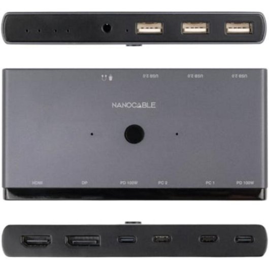 Conmutador KVM Nanocable 2x USB-C 8K HDMI DisplayPort PD Audio