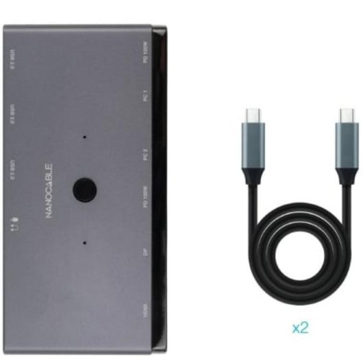 Conmutador KVM Nanocable 2x USB-C 8K HDMI DisplayPort PD Audio
