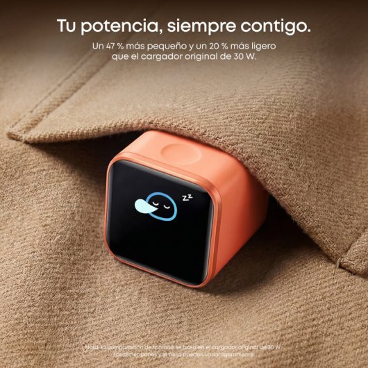 Cargador de Pared Anker Nano para iPhone Qi 45W, Carga Rápida, Pantalla inteligente, 1 USB-C Naranja
