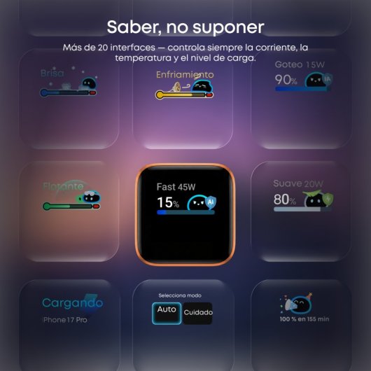 Cargador de Pared Anker Nano para iPhone Qi 45W, Carga Rápida, Pantalla inteligente, 1 USB-C Naranja