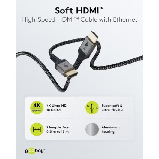 Cable HDMI Goobay Plus 2.0 4K@60Hz 18 Gbit/s Blindado