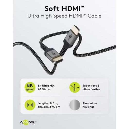Cable HDMI 2.1 Goobay Plus Sharkskin Grey 8K