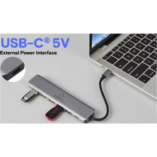 Hub Renkforce 7 portas 10 Gbit/s USB-C RF-7465828 compacto cinzento