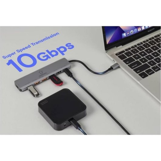 Hub Renkforce 7 portas 10 Gbit/s USB-C RF-7465828 compacto cinzento