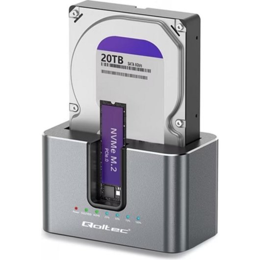 Docking station Qoltec HDD/SSD 2,5" 3,5" M.2 USB-C Polímero Preto