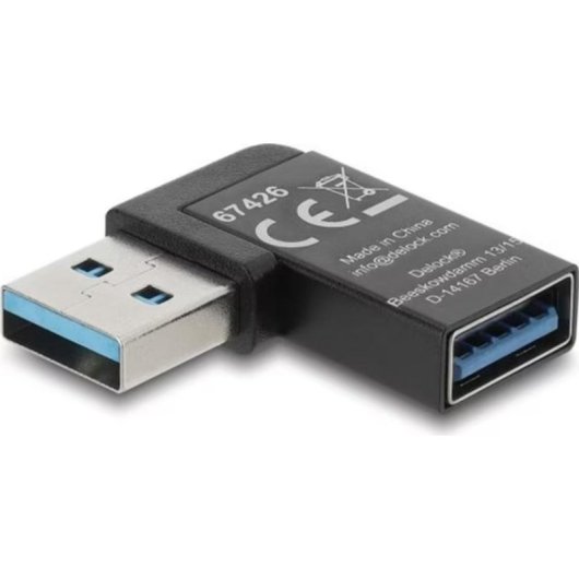 Adaptador USB Delock USB-A macho a USB-A hembra 3.2 Gen 2 10 Gbps Angulado