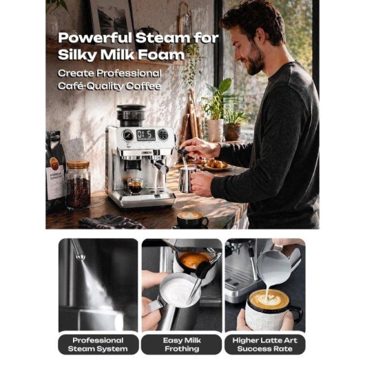 Macchina da caffè espresso HiBREW H7 Lite compatta con macinacaffè integrato