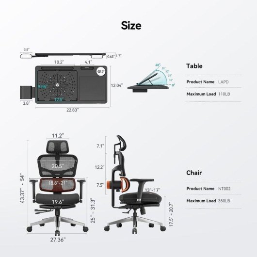 Sedia Ergonomica Newtral NT002 Reposapiedi 4D Nera