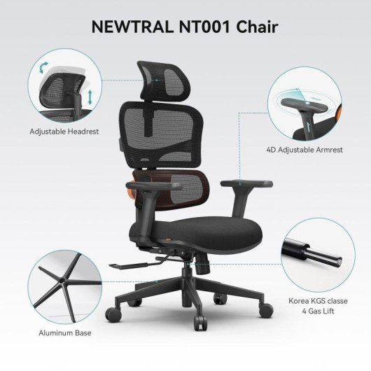 Chaise Newtral NT001 Ergonomique Soutien Lombaire