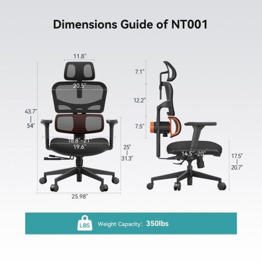 Chaise Newtral NT001 Ergonomique Soutien Lombaire