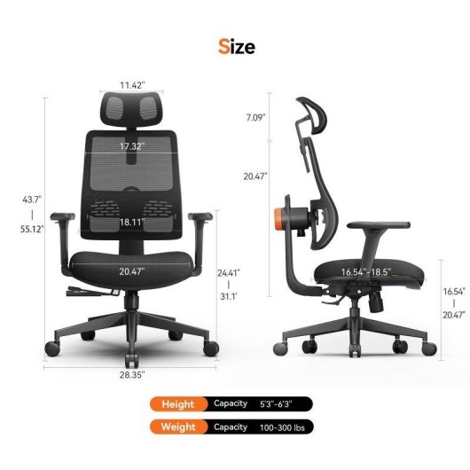 Chaise de Bureau NEWTRAL MAGICH003 Lumbar Adaptatif