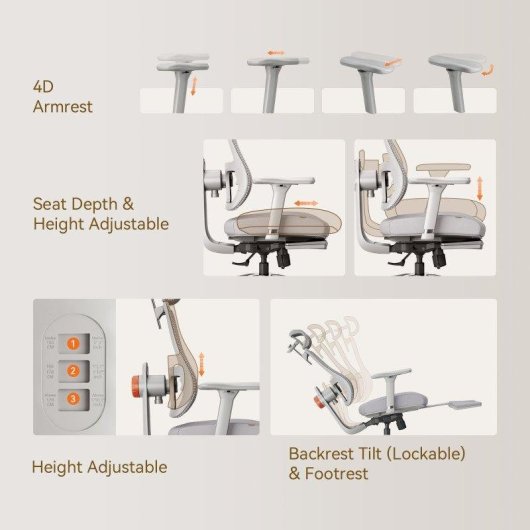 Chaise ergonomique Newtral MagicH-BPro avec repose-pieds et support lombaire