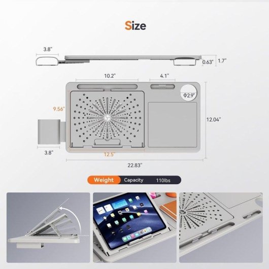 Escritorio desmontable Newtral LAPD para silla MagicH-BP/MagicH-BPro gris ángulo ajustable