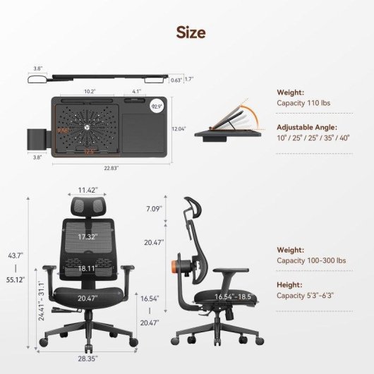 Chaise Ergonomique Newtral MAGICH003B + LAPD-BLACK Avec Bureau Amovible