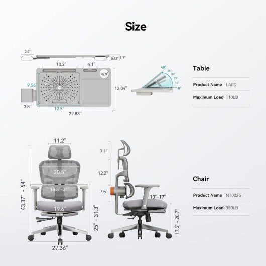 Sedia ergonomica Newtral NT002 con poggiapiedi e supporto lombare regolabile
