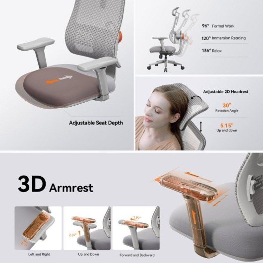 Chaise de bureau Newtral MAGICH003 lombaire adaptatif 3D