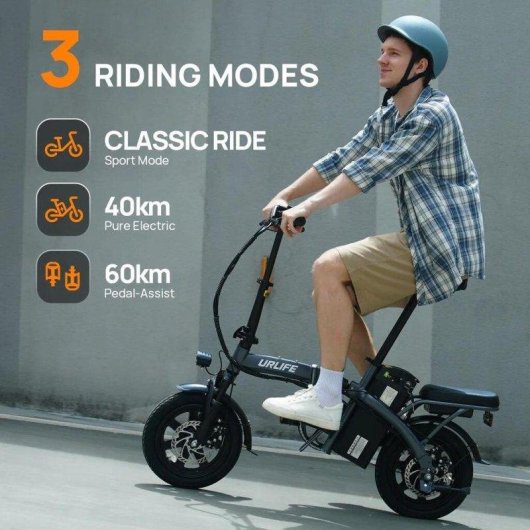 Bicicleta Eletrica Urlife F1l Preto 48V 7,5Ah Rodas 14x2,12