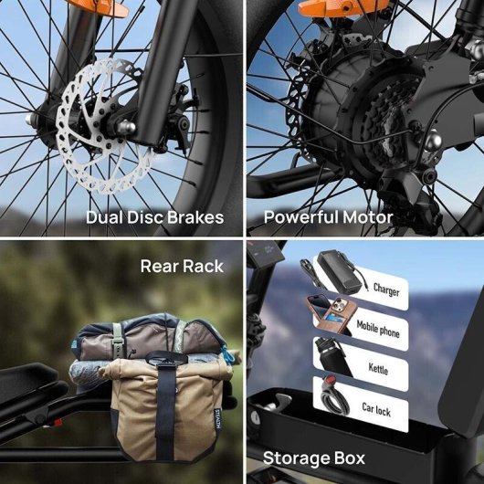 Bicicleta Elétrica URLIFE T2 Preta 48V 15,6Ah Rodas 20 x 4,0 Polegadas