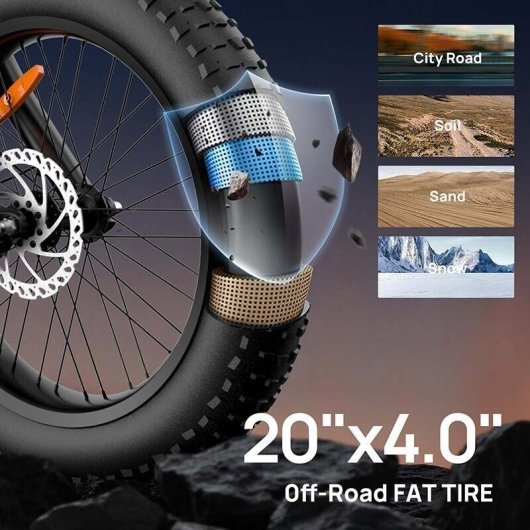 Bicicleta Elétrica URLIFE T2 Preta 48V 15,6Ah Rodas 20 x 4,0 Polegadas