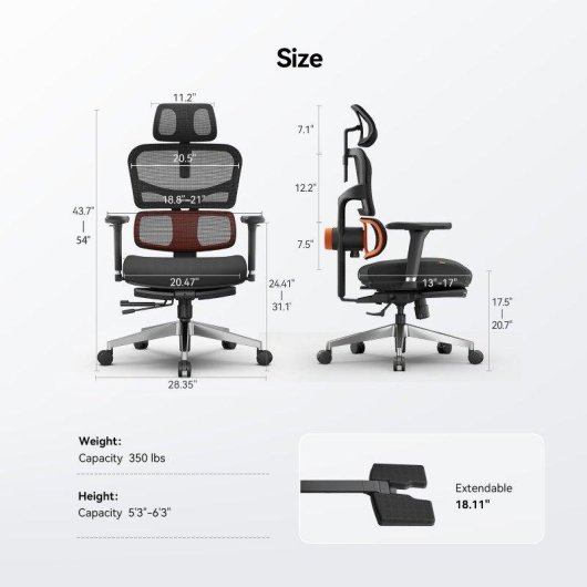 Chaise de bureau Newtral NT002 support lombaire adaptatif repose-pieds accoudoirs 4D