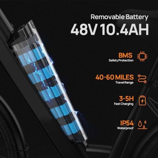Bicicleta eletrica Urlife E26 Preta 48V 10,4Ah 26 polegadas