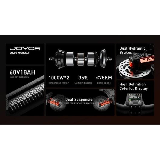 Patinete elétrico Joyor S10-S-Z 2000W Autonomia 70km Rodas 10'' Suspensão Preto