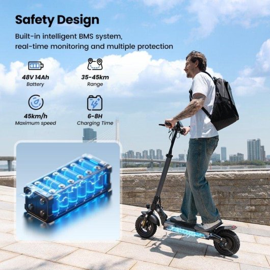 Patinete eléctrico iScooter W9 1000W Autonomía 55km Ruedas 10" Negro
