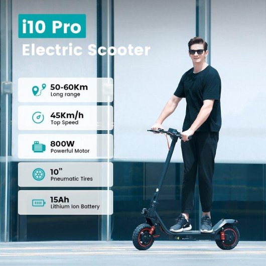 Patinete elétrico iScooter I10pro 800W Autonomia 60km Rodas 10'' Travões disco Preto