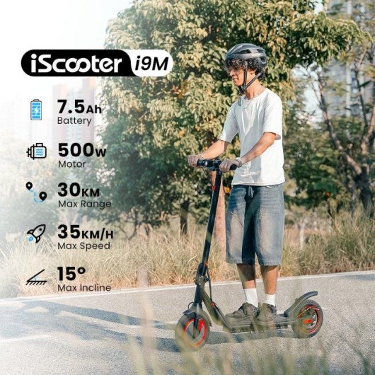 Patinete électrique iScooter i9M 500W Autonomie 30km Roues 10'' Frein disque Noir